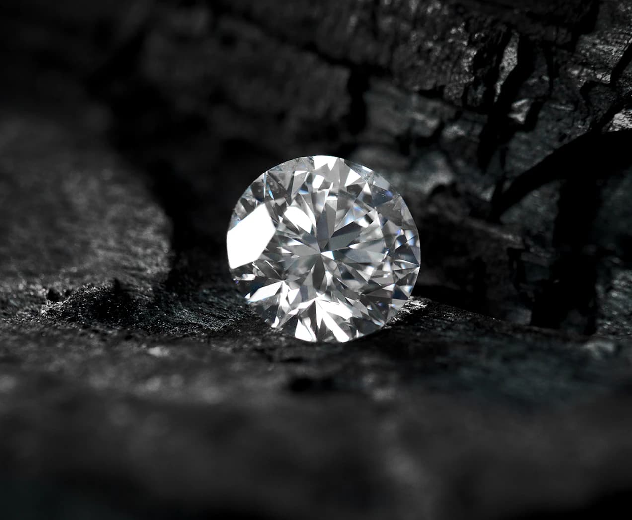 Natural diamond on burnt wood