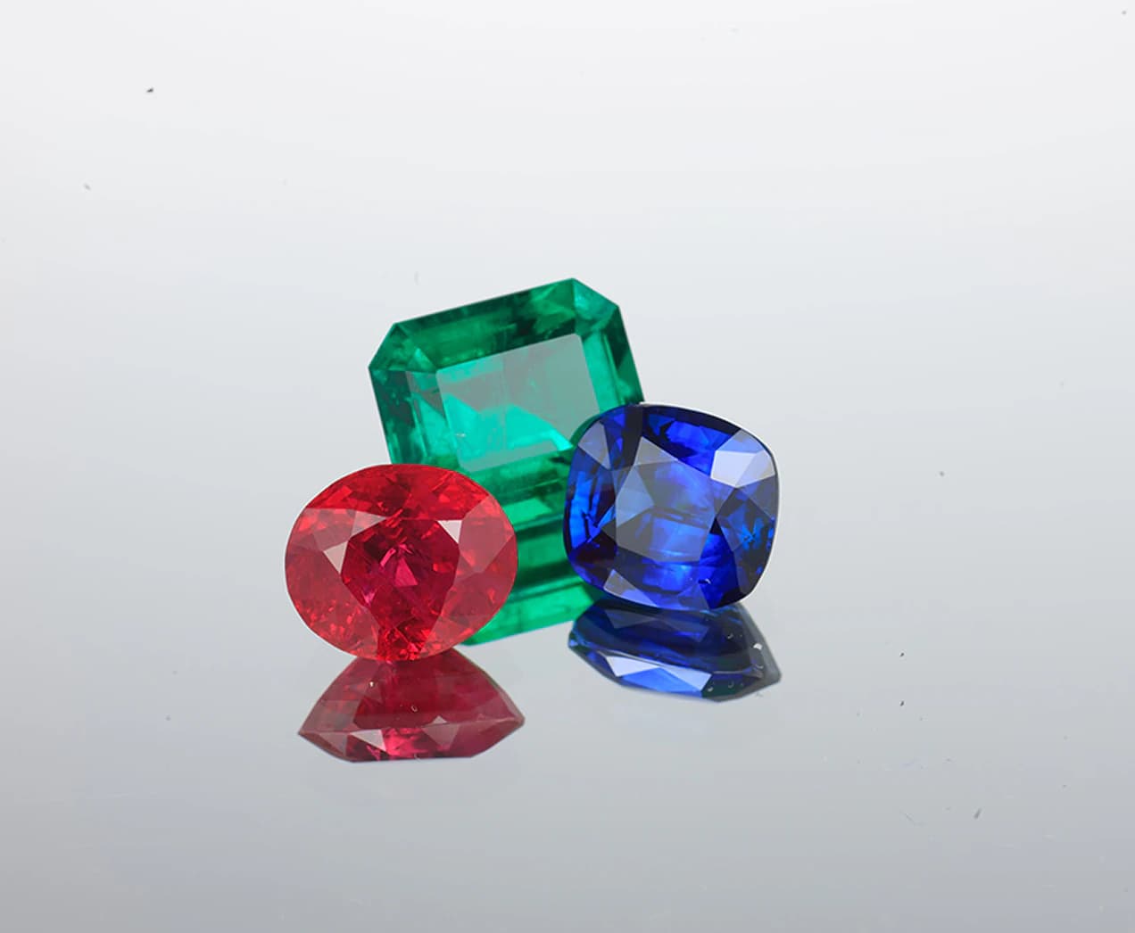 Spread of coloured precious gemstones