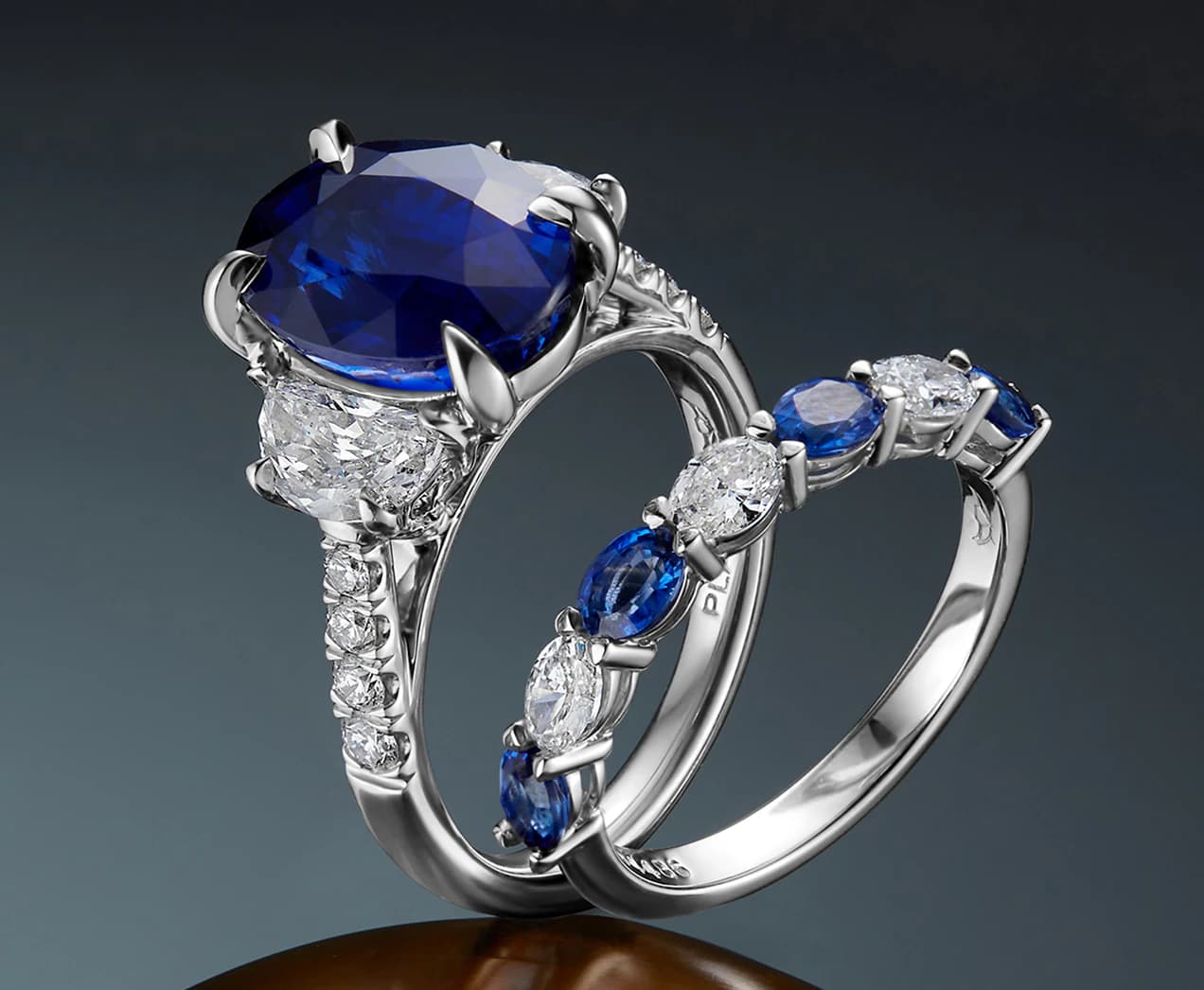 Blue sapphire and diamond rings