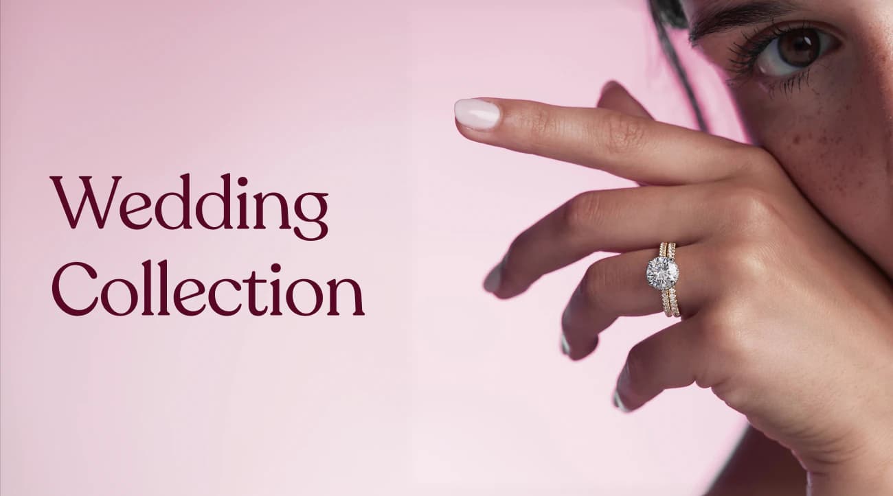 Diamond wedding rings on a red display